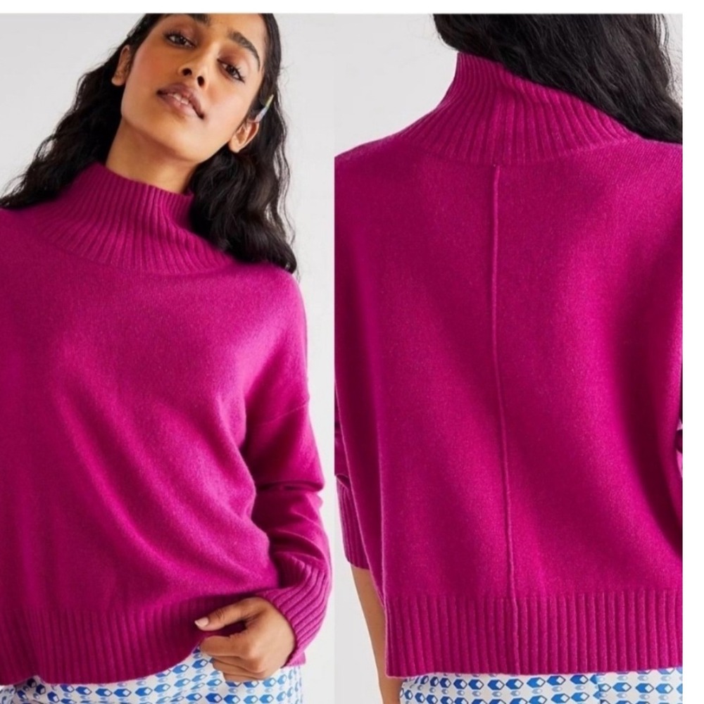 FREE PEOPLE‎ Poppy Cashmere Turtleneck Pullover Sweater Fuchsia Hot Pink Size S